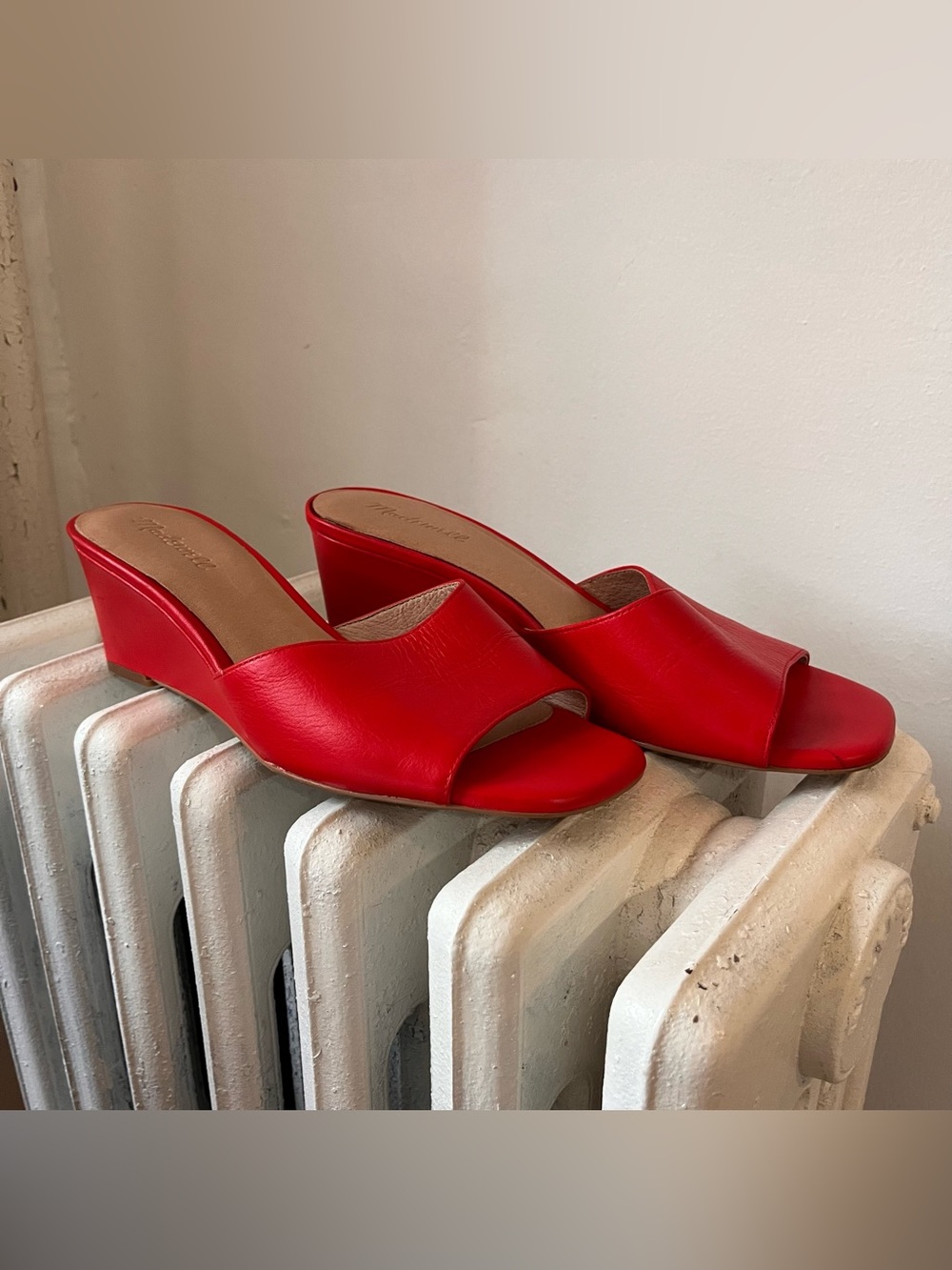 Madewell red leather wedge mule sandals
